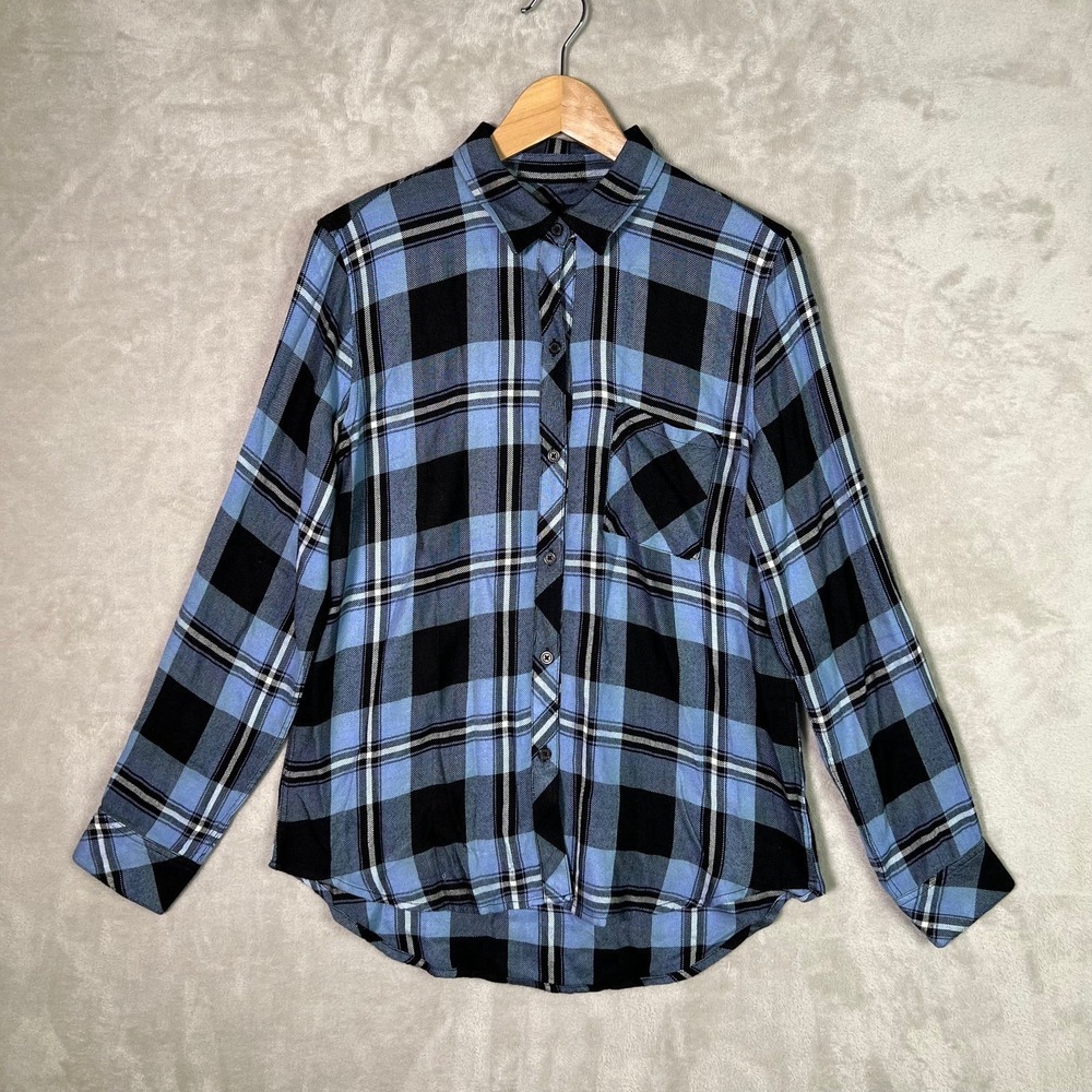 Rails‎ Shirt Small Button Up Hunter Blouse Blue Black Pocket Long Sleeve Flannel